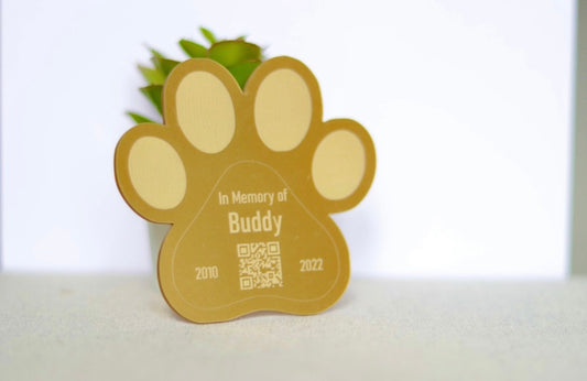 Pet Memorial Plaque & QR Code Memorial Page | Share Stories, Photos, Video, Facts and More | Bereavement Gift for Loss of Pets | Gold/Paw - MyMemoir