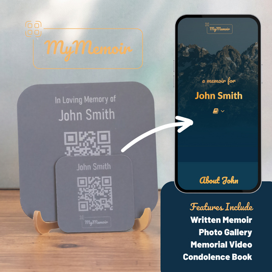Personalised Memorial Plaque with QR Code & Online Memoir (Black/Small) - MyMemoir