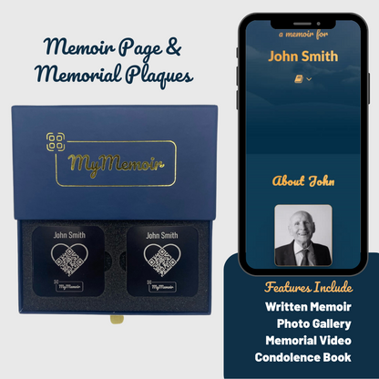My Memoir Memorial Plaques and Webpage | 2 Heart Plaques - MyMemoir