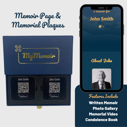 My Memoir Memorial Plaques and Webpage | 2 Black Plaques - MyMemoir