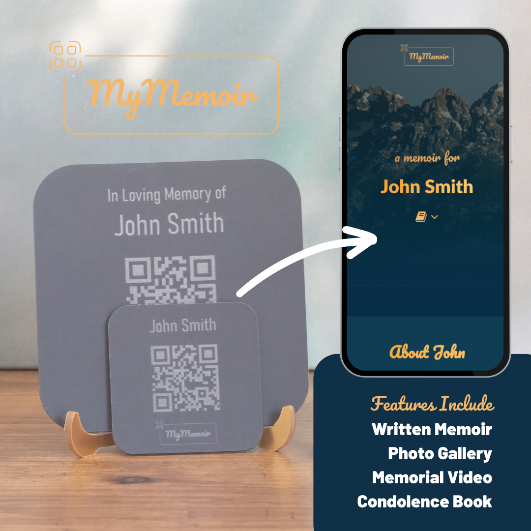Personalised Memorial Plaque with QR Code & Online Memoir (Black/Small) - MyMemoir