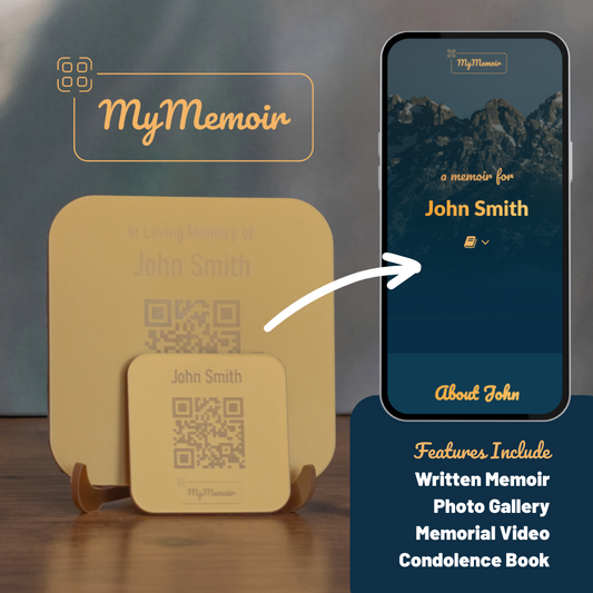 Personalised Memorial Plaque with QR Code & Online Memoir (Gold/Small) - MyMemoir